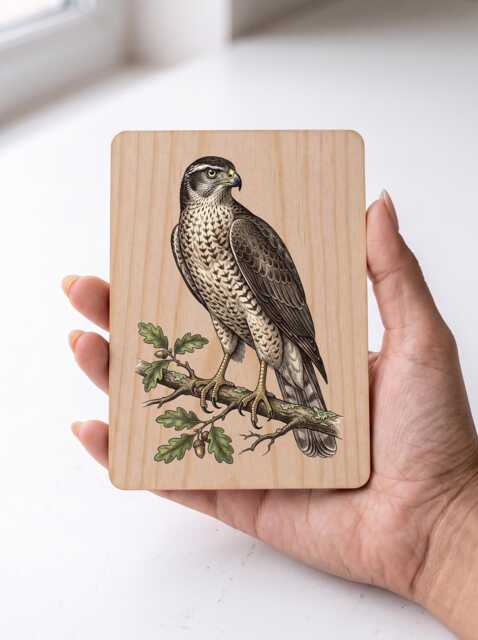 Goshawk Art Print - Vintage Illustration Woodland Hawk Pine Wooden Postcard Wall - image 1