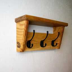 Slim Wall Mounted Coat Rack & Shelf, Solid Oak, Narrow Hallway, 2-12 Hooks, Handmade - thumbnail 2