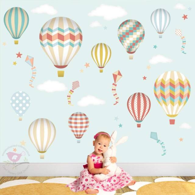 Hot Air Balloon Fabric Wall Stickers, Nursery Decor, Kites, Stars - image 1