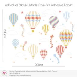 Hot Air Balloon Fabric Wall Stickers, Nursery Decor, Kites, Stars - thumbnail 2