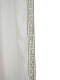 White Linen Curtain Drape, Greek Key Embroidery Curtain, Window Gold Drapes, Short Curtains, Door Drape