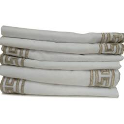 White Linen Curtain Drape, Greek Key Embroidery Curtain, Window Gold Drapes, Short Curtains, Door Drape - thumbnail 2