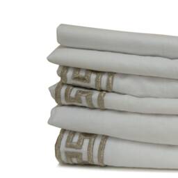 White Linen Curtain Drape, Greek Key Embroidery Curtain, Window Gold Drapes, Short Curtains, Door Drape - thumbnail 3