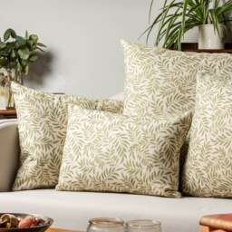 Willow Sprig Leaf Brushed Cotton & Linen Boudoir Cushion in Sage Green. Country Home Dainty Botanical Design. 17x12 - thumbnail 3