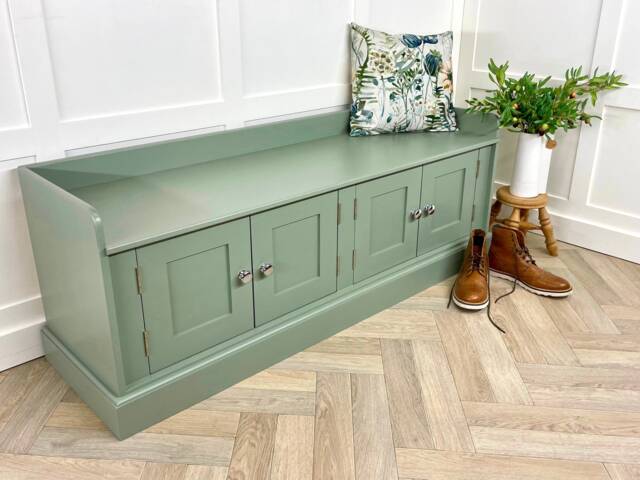 5Ft Backless Bench Storage Seat Or Window Solid Wood Painted Any Farrow & Ball Colour With 4 Doors - image 1