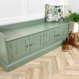 5Ft Backless Bench Storage Seat Or Window Solid Wood Painted Any Farrow & Ball Colour With 4 Doors - thumbnail 3