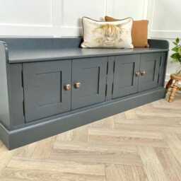 5Ft Backless Bench Storage Seat Or Window Solid Wood Painted Any Farrow & Ball Colour With 4 Doors - thumbnail 2