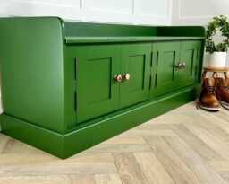 5Ft Backless Bench Storage Seat Or Window Solid Wood Painted Any Farrow & Ball Colour With 4 Doors - thumbnail 1