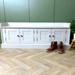 5Ft Backless Bench Storage Seat Or Window Solid Wood Painted Any Farrow & Ball Colour With 4 Doors - thumbnail 4