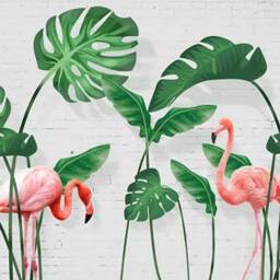 Flamingo Palm Leaf Wallpaper Mural, Tropical Wall Decor, Peel & Stick - thumbnail 3