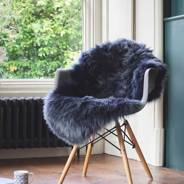 Navy Blue Sheepskin Rug 100% Natural New Zealand Pelt - 90cm X 65cm - image 1