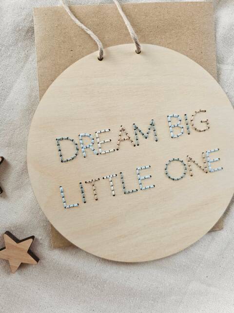 Dream Big Little One Sign - Hand Stitched Nursery Wall Hanging - image 1