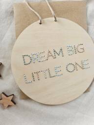 Dream Big Little One Sign - Hand Stitched Nursery Wall Hanging - thumbnail 1