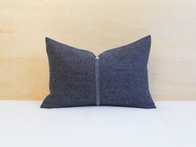 Navy Twill Wool Pillow Cover, Dark Blue Cover With White Stitching - Made To Order - image 1