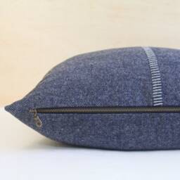 Navy Twill Wool Pillow Cover, Dark Blue Cover With White Stitching - Made To Order - thumbnail 3