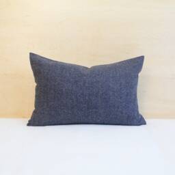 Navy Twill Wool Pillow Cover, Dark Blue Cover With White Stitching - Made To Order - thumbnail 2