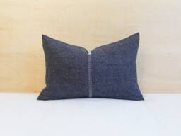 Navy Twill Wool Pillow Cover, Dark Blue Cover With White Stitching - Made To Order - thumbnail 1