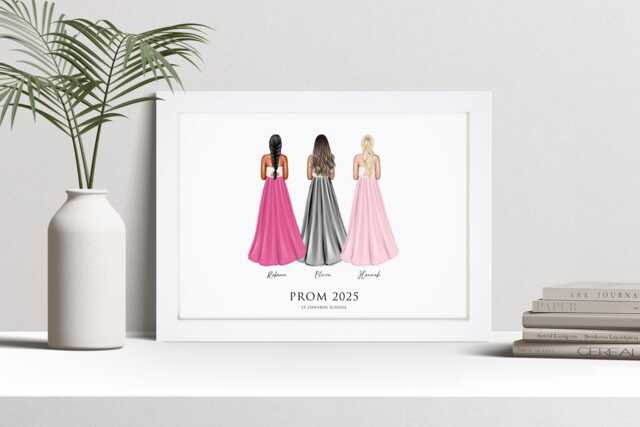 Personalised Prom Friends Group Print, Homecoming, Leavers Gift, Custom Wall Art Portrait Picture, Present For Her, Girls, Daughter Nl - image 1