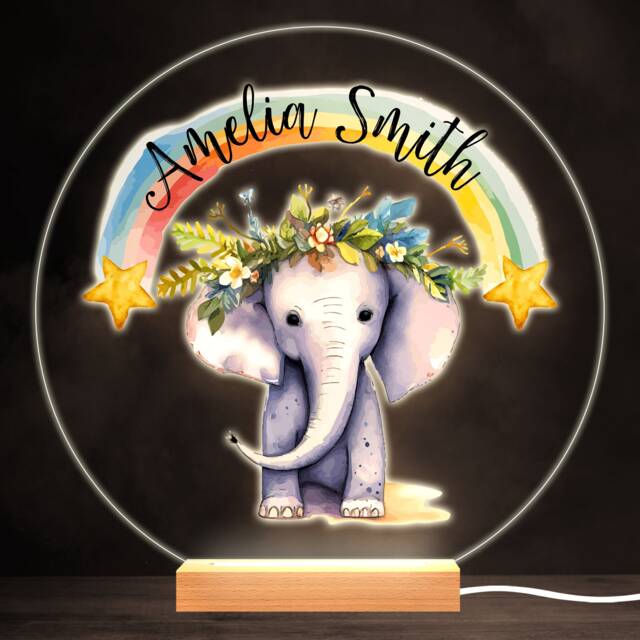 Elephant Rainbow Colourful Round Personalised Gift Led Lamp Night Light - Bedroom - image 1
