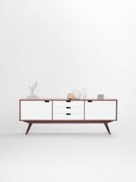 Heim - Walnut & White Sideboard, Mid-Century Modern, Tv Stand Cabinet