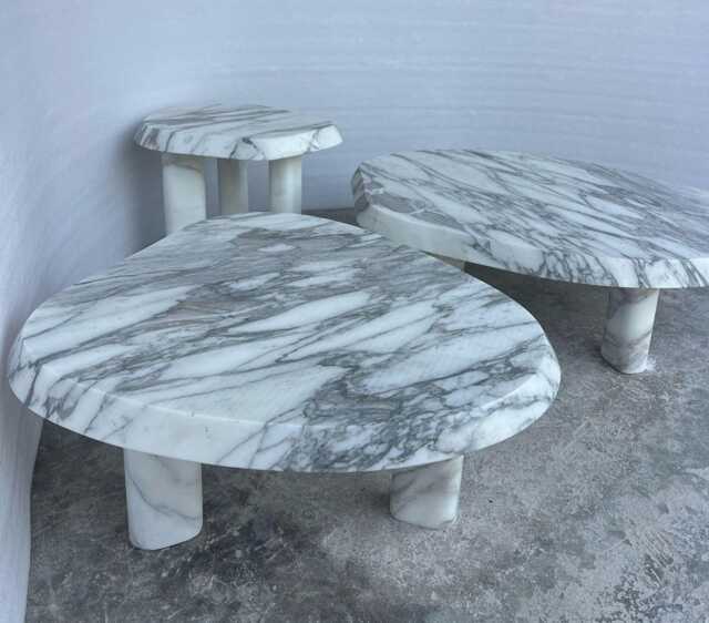 Arabescato Marble Coffee Table Set Sculptural Nesting Center Tables, Modern Stone Furniture - image 1