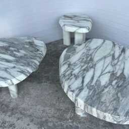 Arabescato Marble Coffee Table Set Sculptural Nesting Center Tables, Modern Stone Furniture - thumbnail 3
