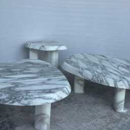 Arabescato Marble Coffee Table Set Sculptural Nesting Center Tables, Modern Stone Furniture - thumbnail 2
