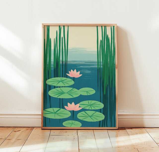 Water Lily Pond Poster, Botanical Wall Art, Nature Print - image 1