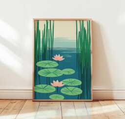 Water Lily Pond Poster, Botanical Wall Art, Nature Print - thumbnail 1