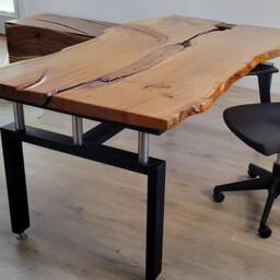 Live Edge Oak Desk, Wood & Steel, Custom Home Office - thumbnail 2