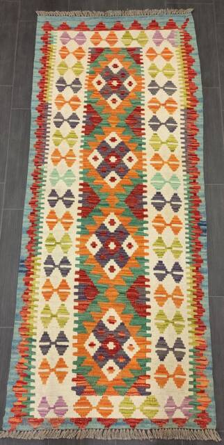 Colourful Runner Rug, Handmade Artisan Afghan Turkish Scandinavian Navajo Bohemian Wool Kilim Rug 189x78 cm - image 1