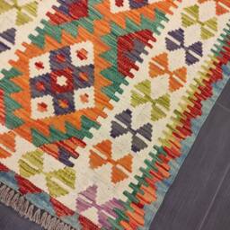 Colourful Runner Rug, Handmade Artisan Afghan Turkish Scandinavian Navajo Bohemian Wool Kilim Rug 189x78 cm - thumbnail 4