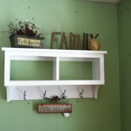 Country Wall Shelf With Hooks 2-Cubby Basket Shelf, 30 - thumbnail 2