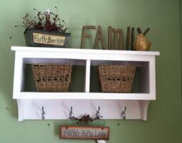 Country Wall Shelf With Hooks 2-Cubby Basket Shelf, 30 - thumbnail 1