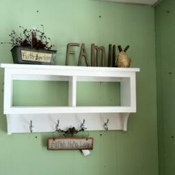 Country Wall Shelf With Hooks 2-Cubby Basket Shelf, 30 - thumbnail 3
