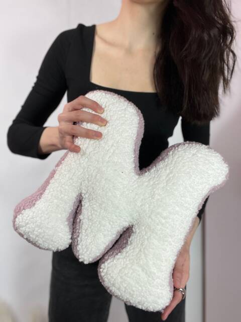 Faux Fur Letter Pillow Ivory & Dusty Rose Monogram - image 1
