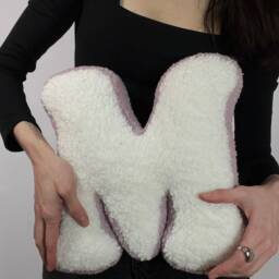 Faux Fur Letter Pillow Ivory & Dusty Rose Monogram - thumbnail 2