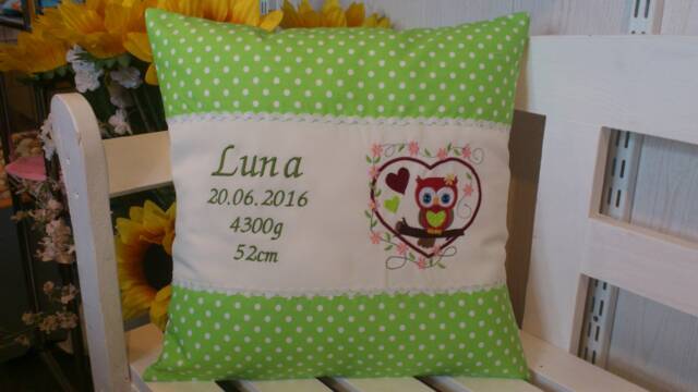 Pillow For Birth - Owl in Heart Light Green - image 1