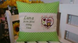 Pillow For Birth - Owl in Heart Light Green - thumbnail 1