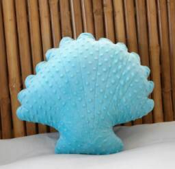 Turquoise Minky Dot Scallop Shell Pillow, Nautical Decor - thumbnail 1