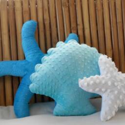 Turquoise Minky Dot Scallop Shell Pillow, Nautical Decor - thumbnail 3
