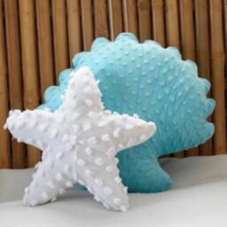 Turquoise Minky Dot Scallop Shell Pillow, Nautical Decor - thumbnail 2