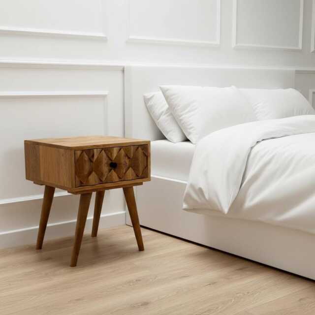 Mango Wood Honeycomb Side Table Solid Nightstand - image 1