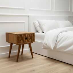 Mango Wood Honeycomb Side Table Solid Nightstand - thumbnail 1
