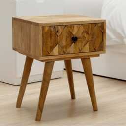 Mango Wood Honeycomb Side Table Solid Nightstand - thumbnail 4