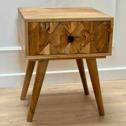 Mango Wood Honeycomb Side Table Solid Nightstand - thumbnail 2