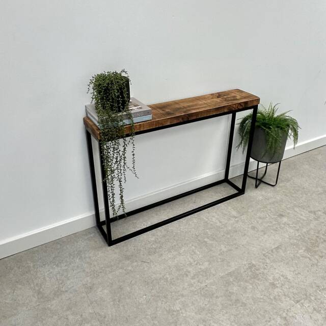 Handmade Solid Wood Console Table Black Steel Frame Hallway Table - image 1