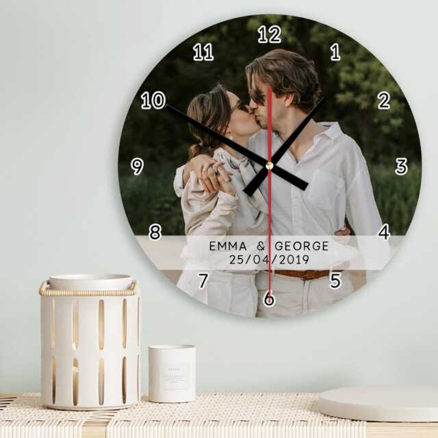 Photo Wall Clock Personalised Glass Wooden 20cm 30cm - Home Decor Anniversary Wedding Birthday Memorial New Baby Sentimental Gifts - image 1