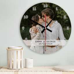 Photo Wall Clock Personalised Glass Wooden 20cm 30cm - Home Decor Anniversary Wedding Birthday Memorial New Baby Sentimental Gifts