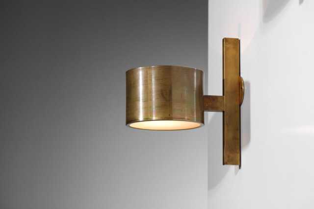 Pair Mid Century Modern Italian Style Glass Antique Vintage Brass Drum Wall Sconce Sputnik Fixture Bedroom Living Hall Minimalist Light Indu - image 1